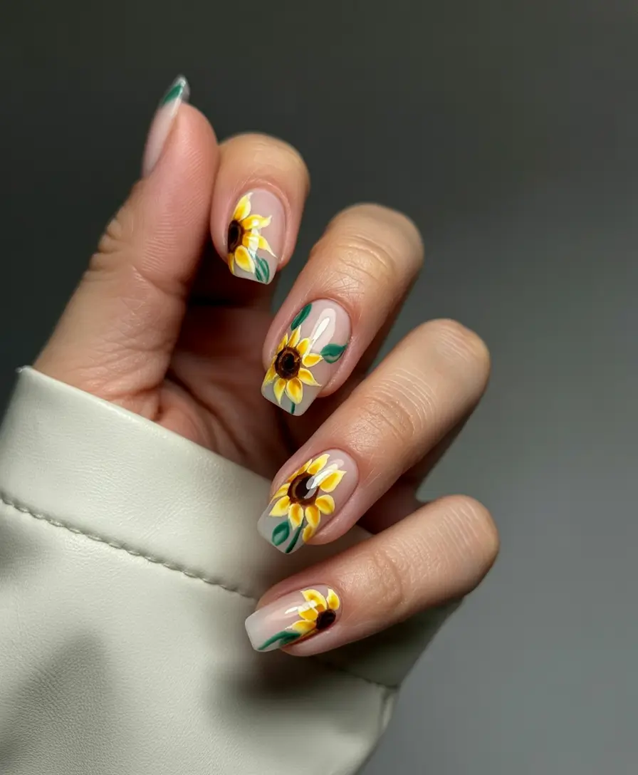 fall-acrylic-nails-short-and-long-ideas-2025-sunflower-tips