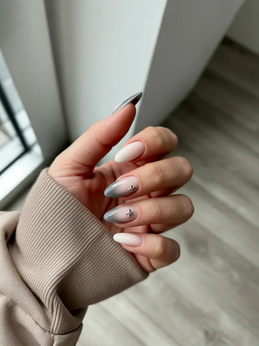 fall acrylic nails Frosted Neutral with Star Accents