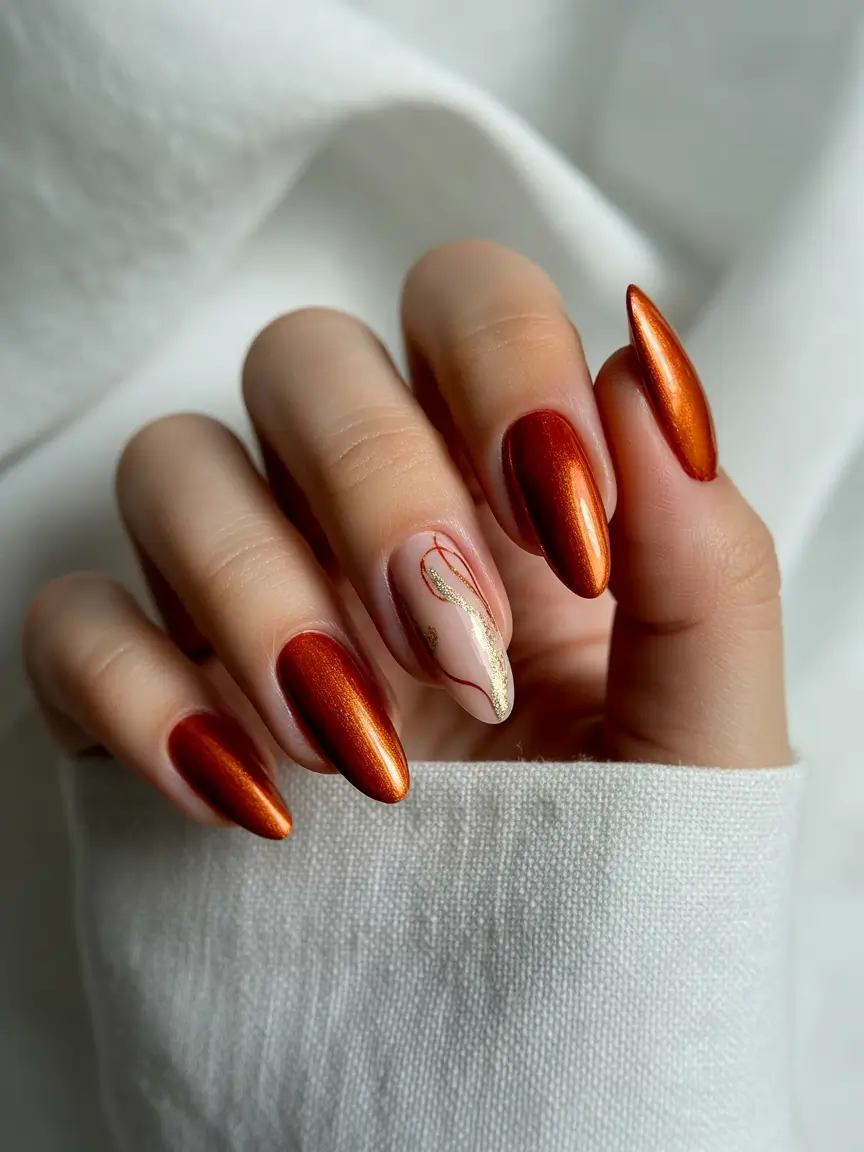 fall acrylic nails Molten Copper Drama