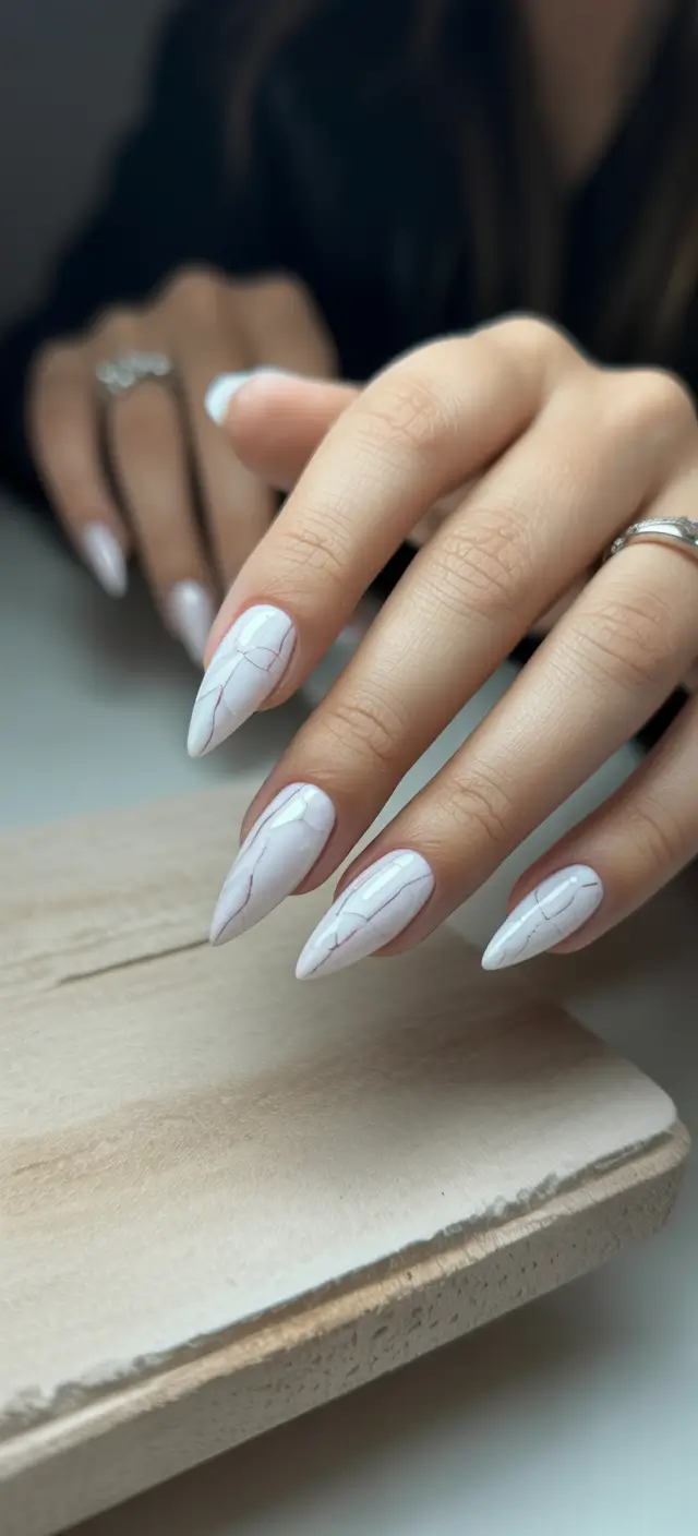 fall acrylic nails Porcelain Marble Chic