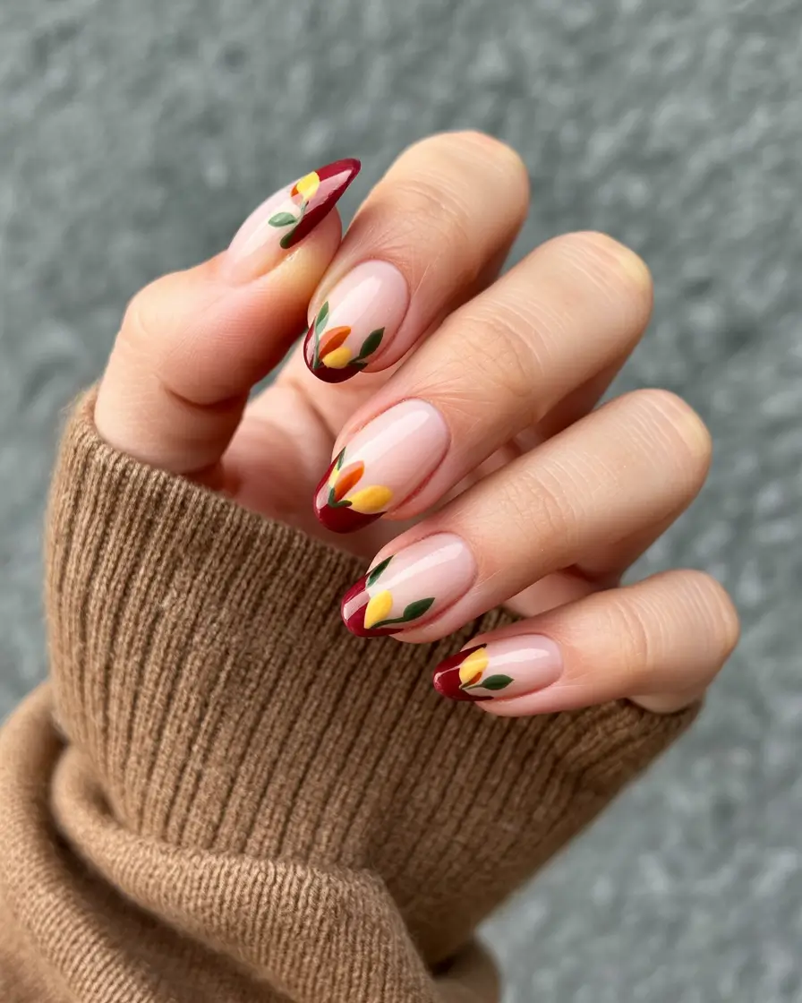 fall-acrylic-nails-short-and-long-ideas-2025-berry-tipped-florals