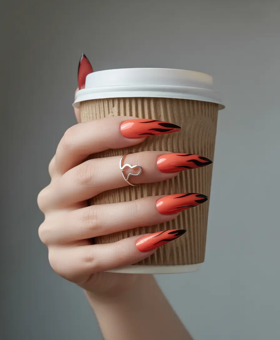 fall almond nails 2025 Spiced Flame Tips: Fiery Fun Meets Fall Vibes