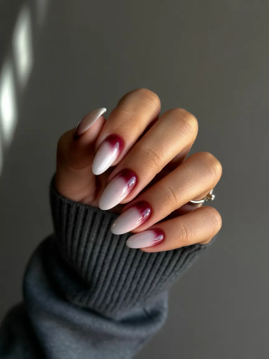 fall almond nails 2025 Wine-Stained Ombre: Cozy Drama for Crisp Days