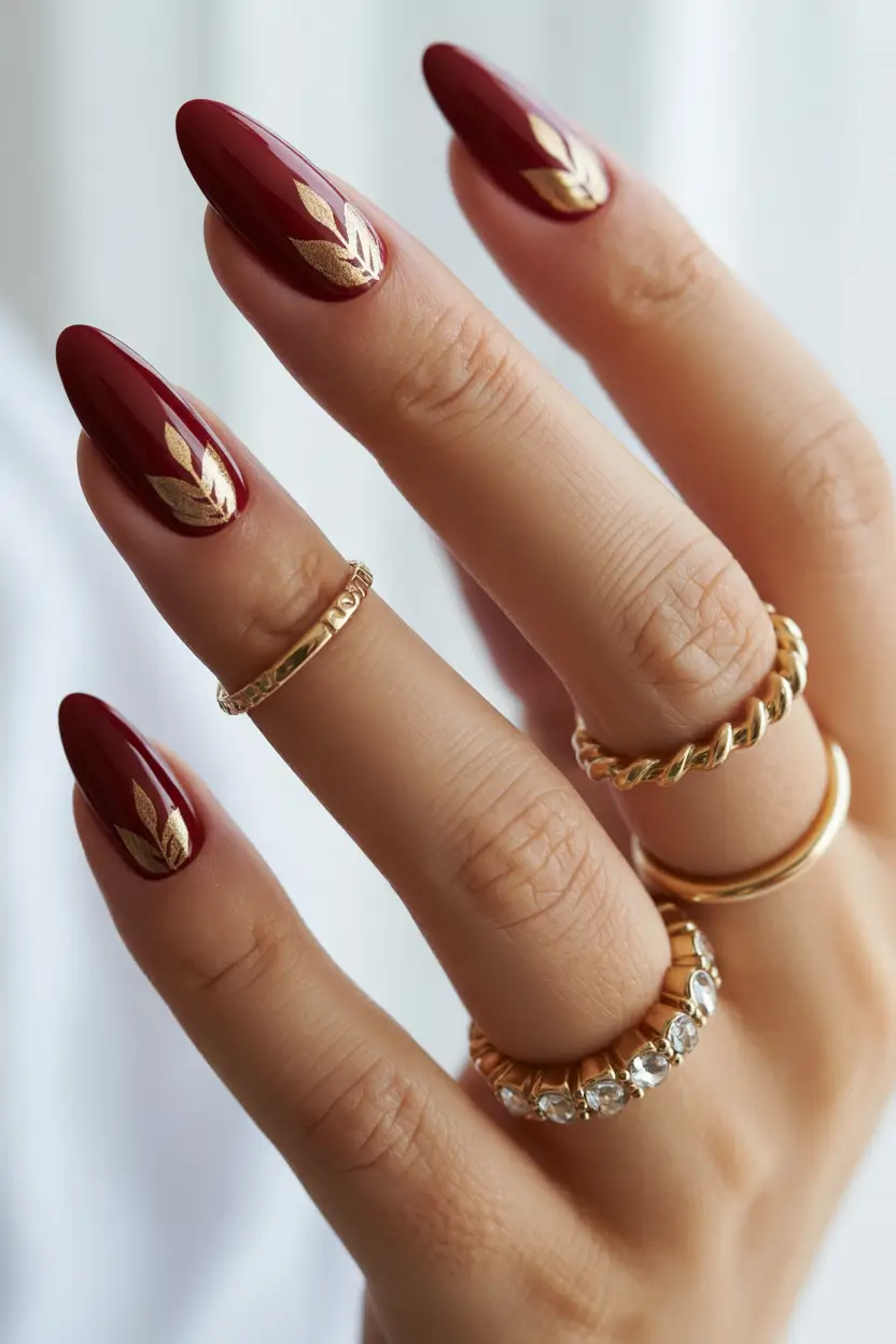 fall almond nails 2025 Golden Garnet: Luxe Minimalism with a Twist