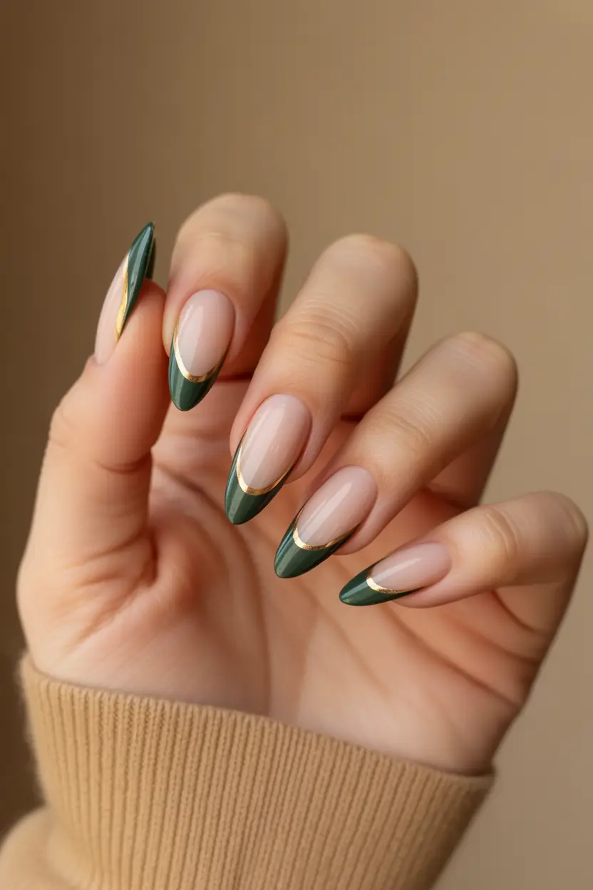 fall almond nails 2025 Forest Green French: Modern Chic with an Earthy Soul