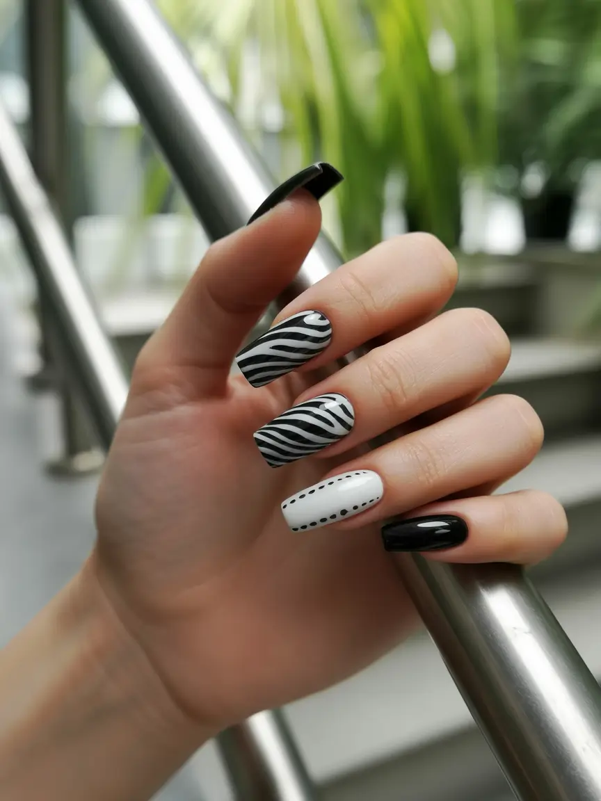 Fall Animal Print Nails 2025 Monochrome Zebra with a Modern Twist