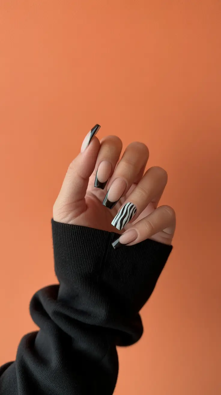 Fall Animal Print Nails 2025 French Tips with Zebra Accent