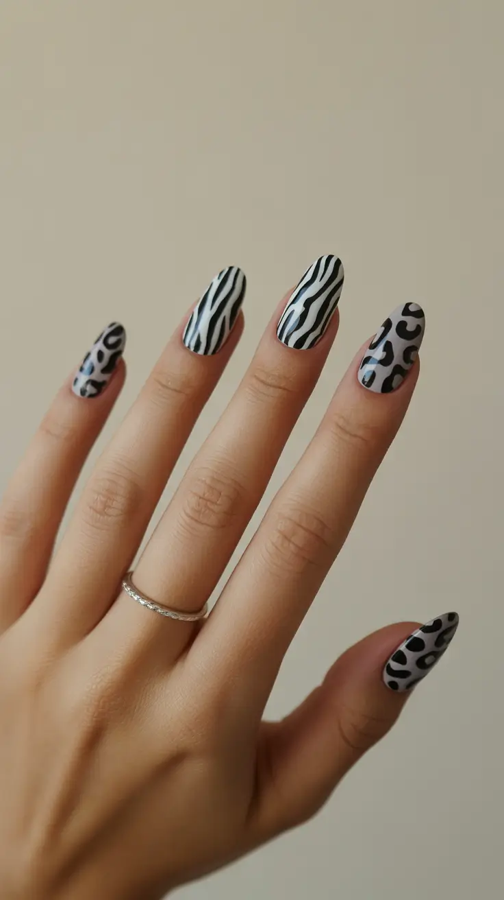 Fall Animal Print Nails 2025 Mixed Zebra and Leopard Harmony