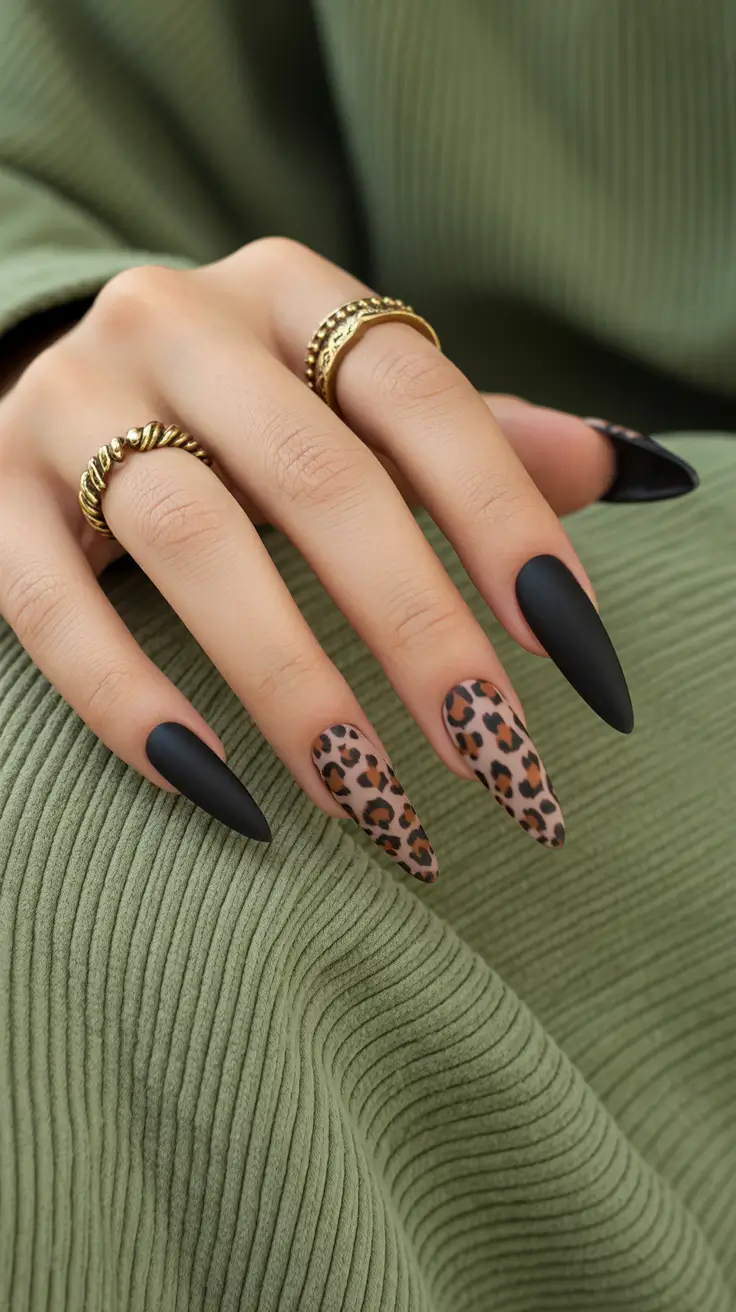 Fall Animal Print Nails 2025 Matte Noir Meets Leopard