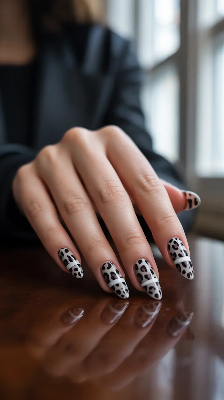 Fall Animal Print Nails 2025 Monochrome Leopard French