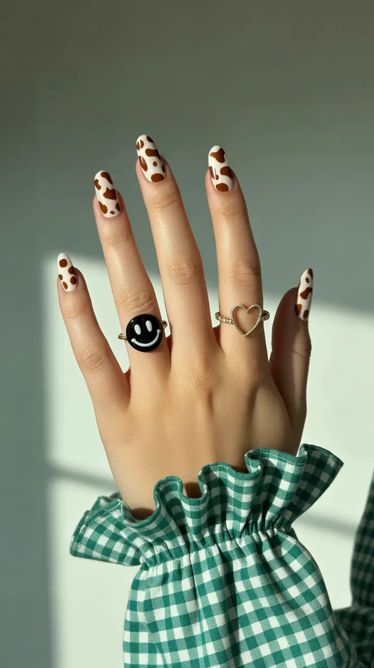 Fall Animal Print Nails 2025 Playful Cow Print