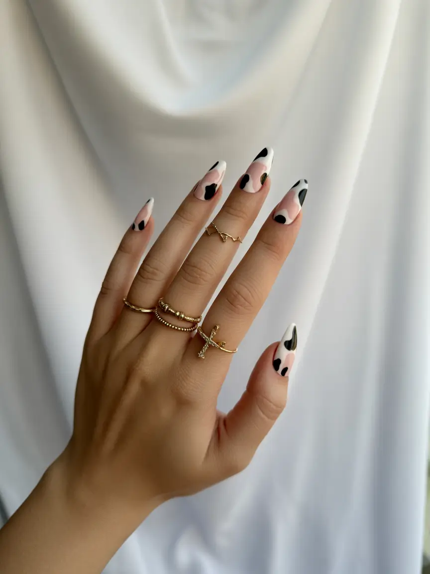 Fall Animal Print Nails 2025 Minimalist Cow Spots on Nude Base