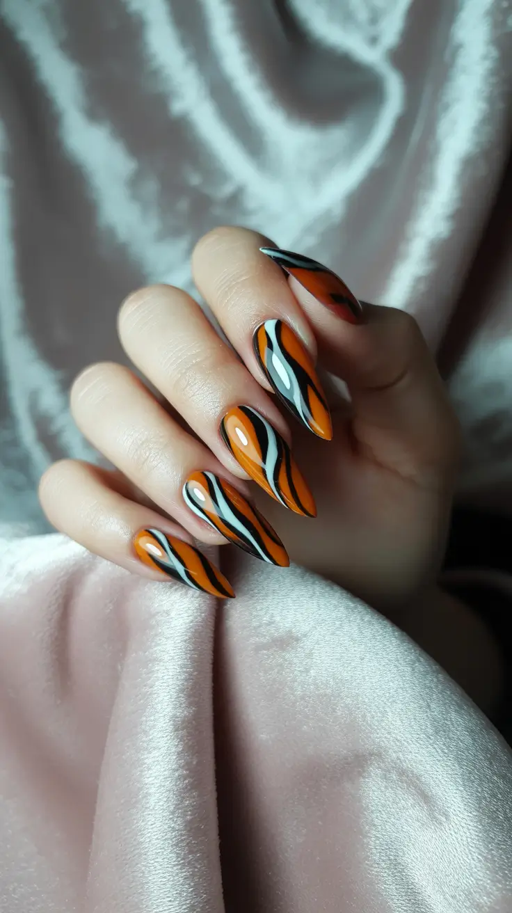 Fall Animal Print Nails 2025 Tiger Stripes in Autumn Tones