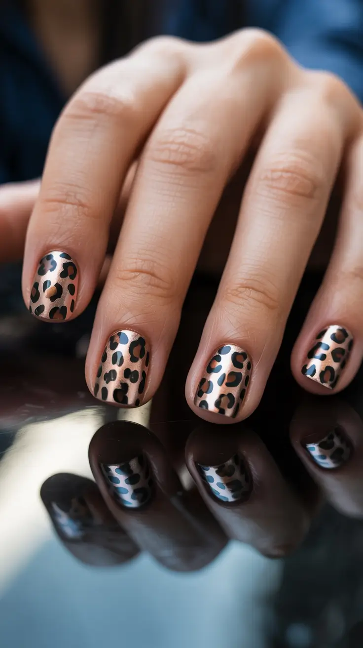 fall chrome nails 2025 Leopard Chrome Accents