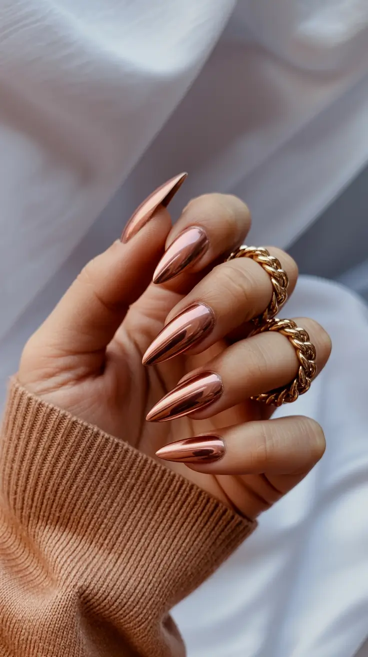 Classic Rose Chrome Almonds nails