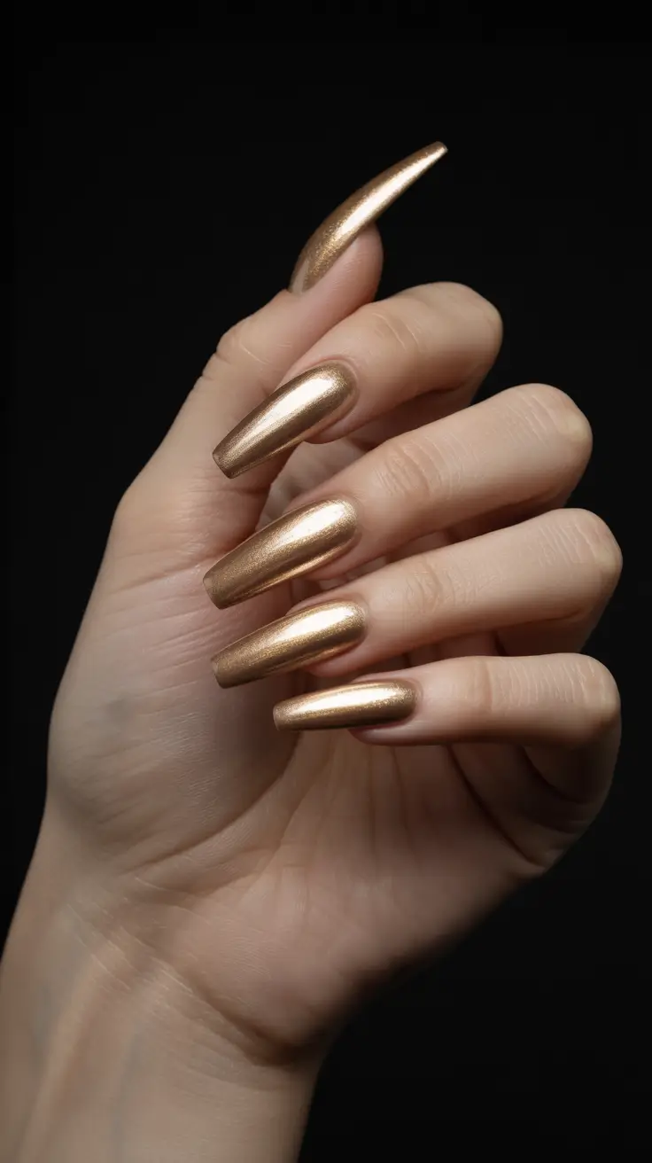 fall chrome nails 2025 Golden Caramel Chrome