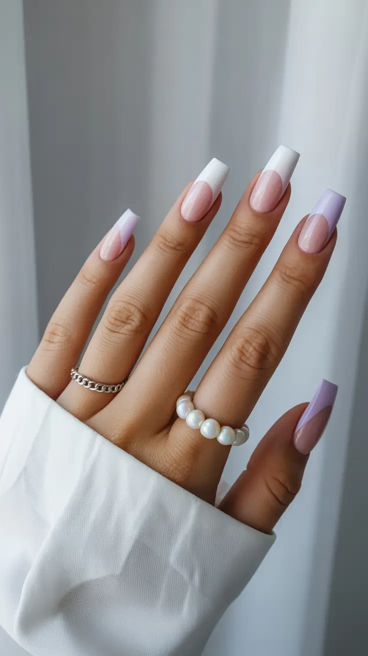 fall coffin nail ideas 2025+Frosted Lavender French