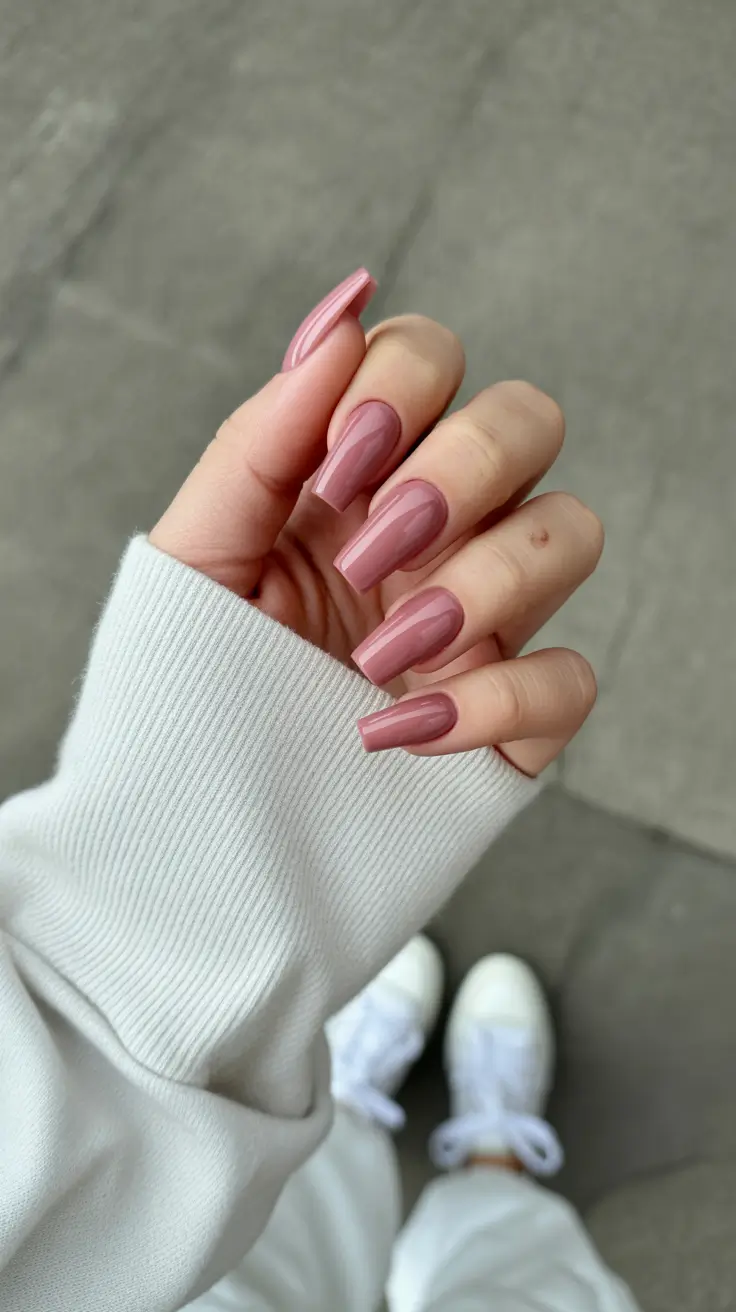 fall-coffin-nail-ideas-2025+Dusty Rose That Feels Like Cashmere