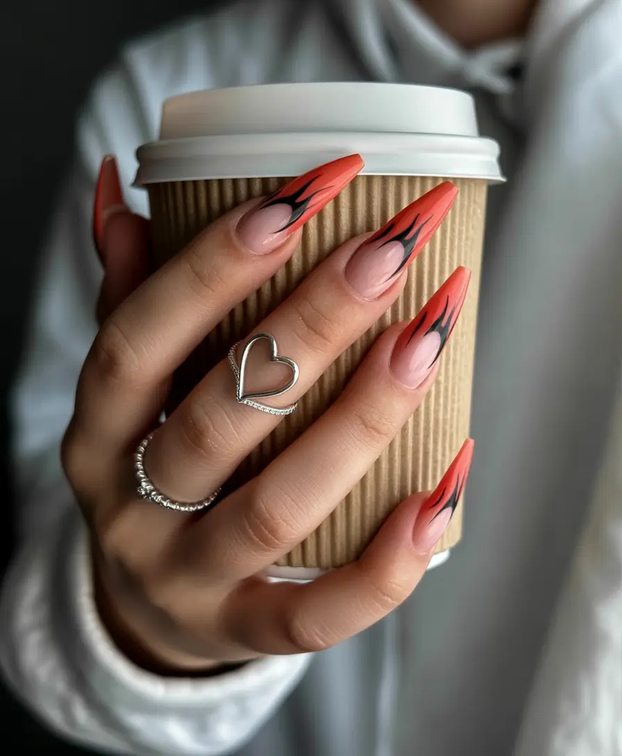 fall-coffin-nail-ideas-2025+Burning Bright With Flame Tips