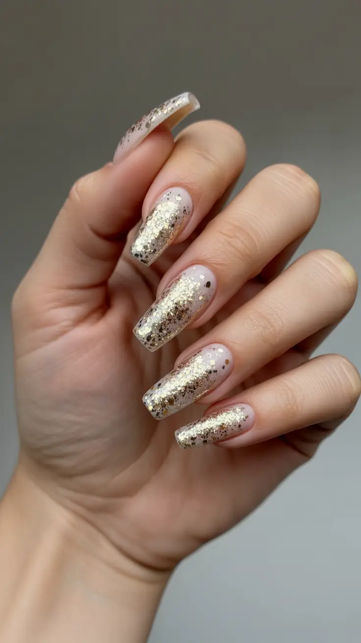 fall-coffin-nail-ideas-2025+Champagne Confetti Vibes