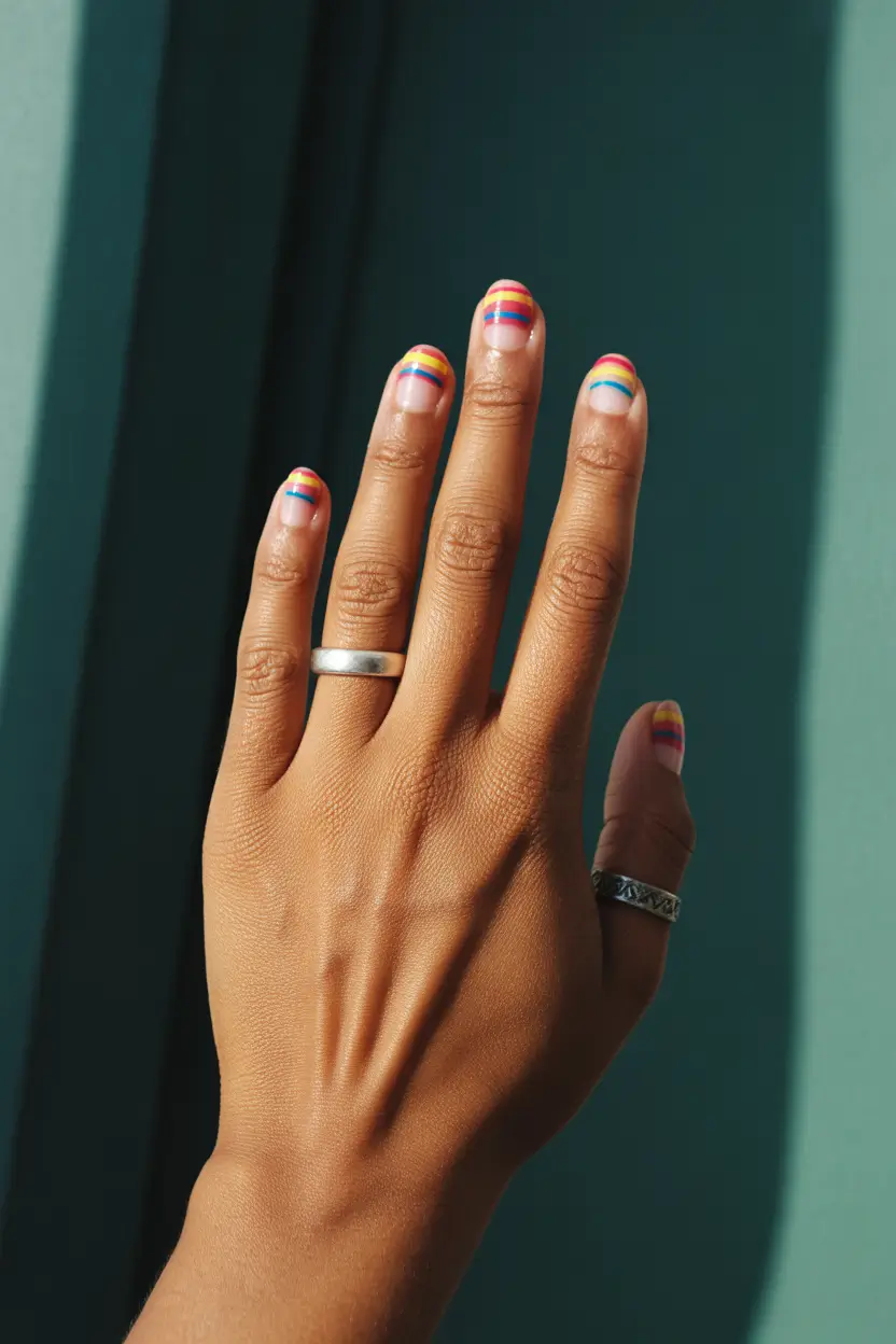 Fall Color-Block Nails 2025 Minimalist Rainbow Stripes