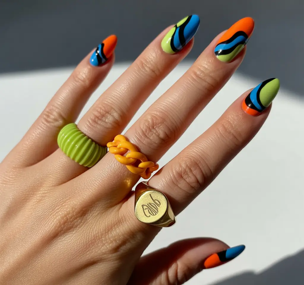 Fall Color-Block Nails 2025 Neon Autumn Play