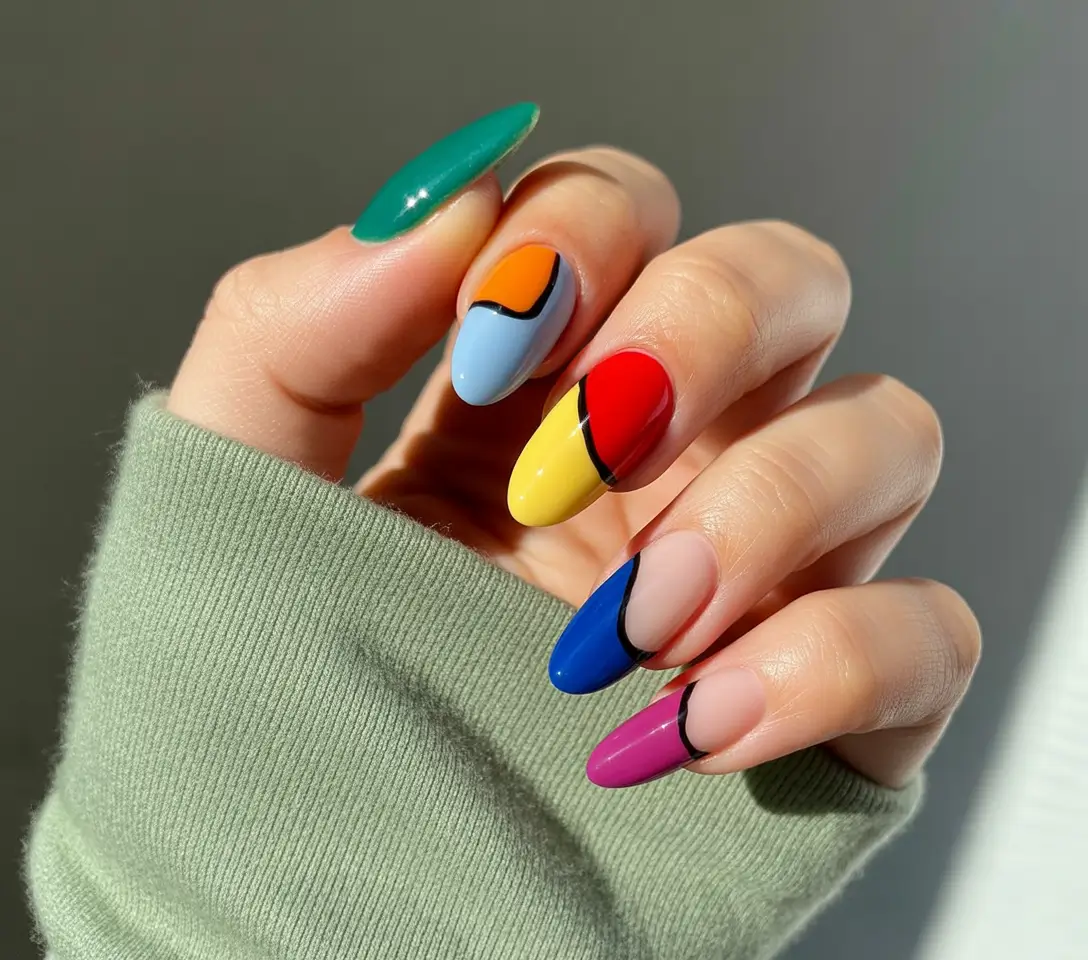 Fall Color-Block Nails 2025 Playful Pop of Color