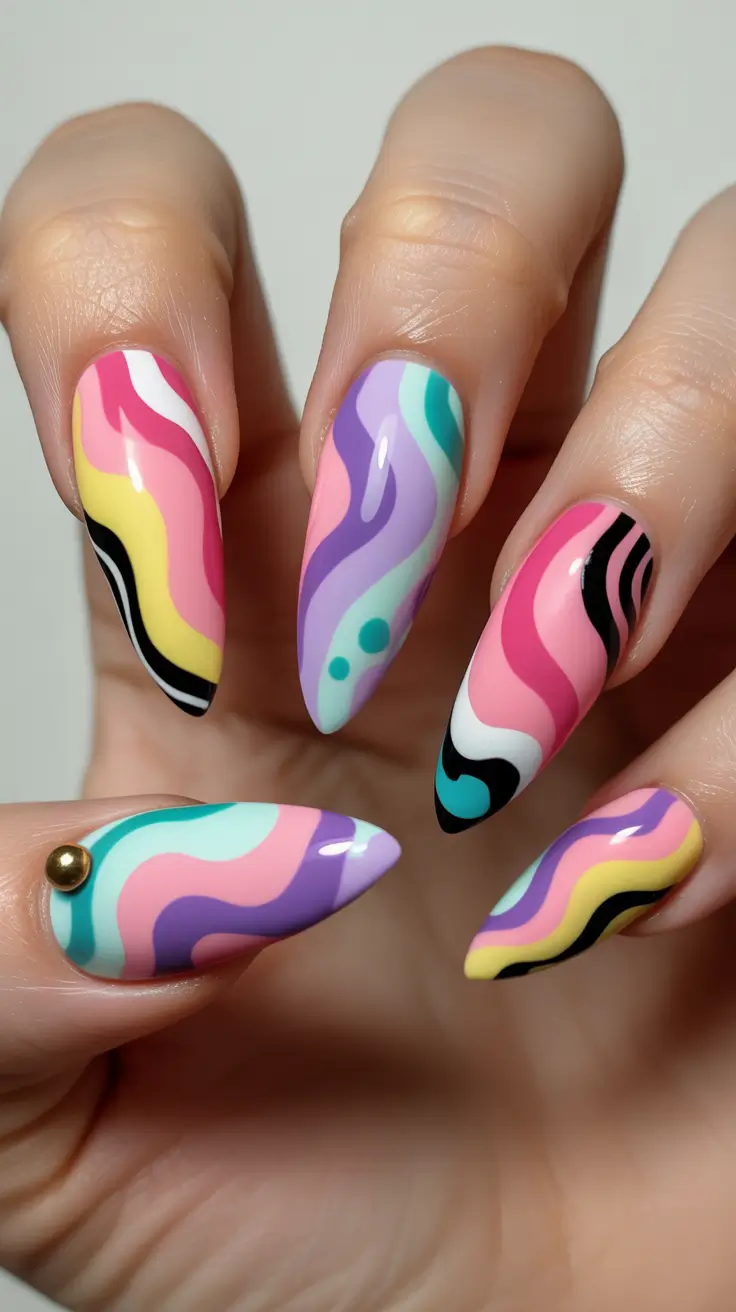 Fall Color-Block Nails 2025 Groovy Candy Swirls