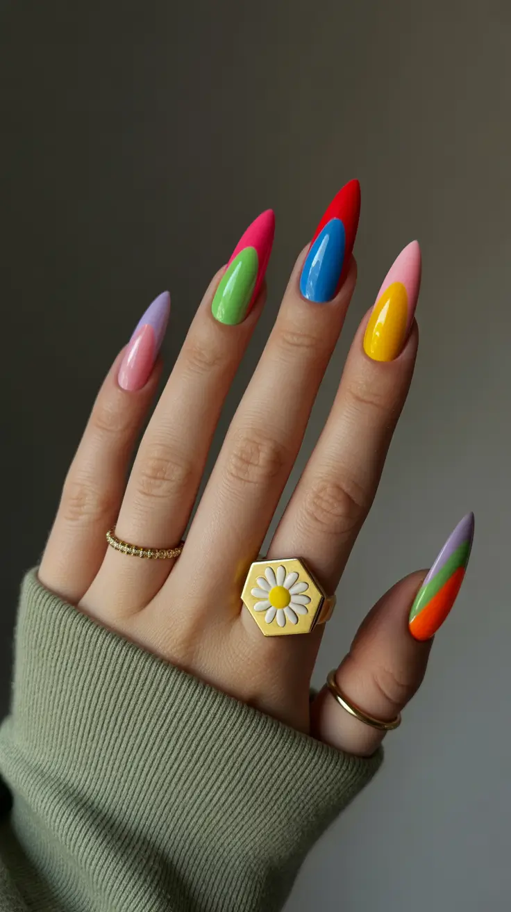 Fall Color-Block Nails 2025 Rainbow Edge Revival