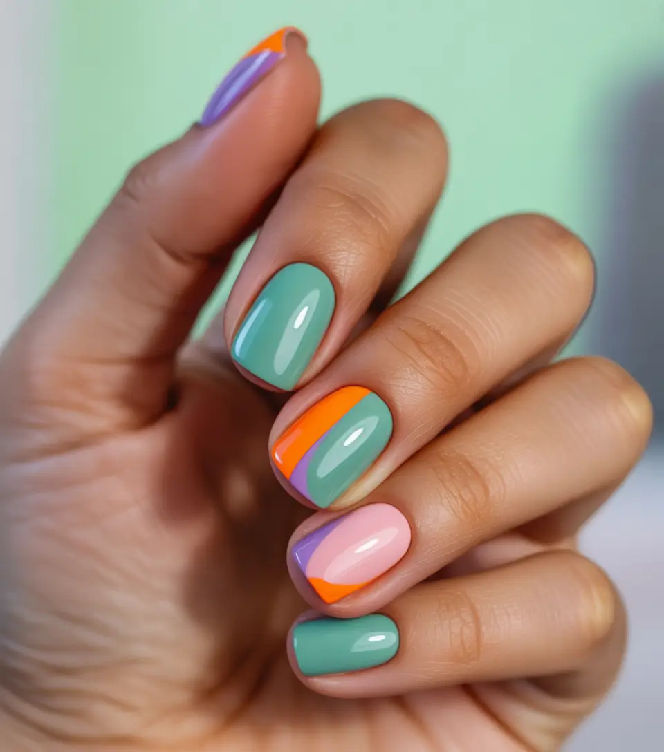 Fall Color-Block Nails 2025 Muted Fall Geometry