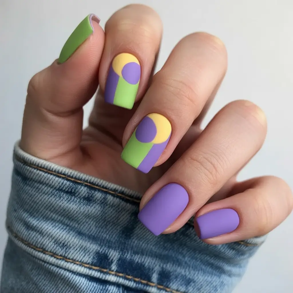 Fall Color-Block Nails 2025 Matte Lilac and Lime Blocks
