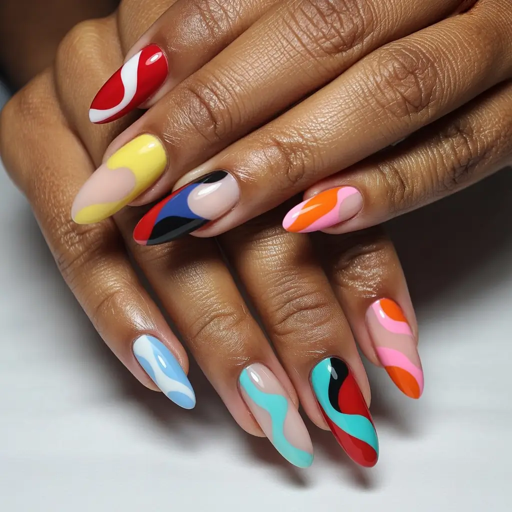 Fall Color-Block Nails 2025 Autumn Waves in Motion