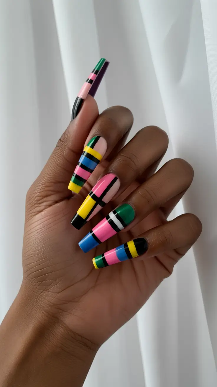 Fall Color-Block Nails 2025 Striped Pop-Art Moment