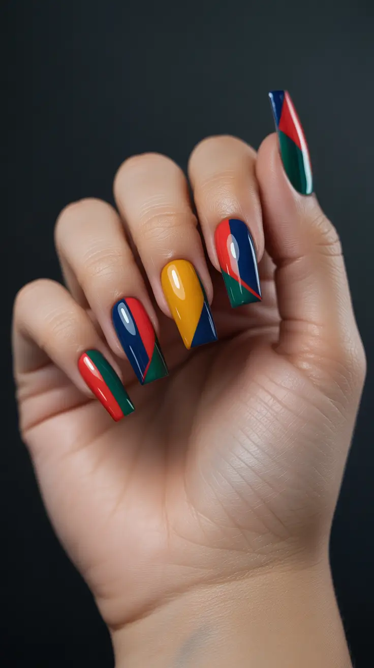 Fall Color-Block Nails 2025 Geometric Jewel Tones