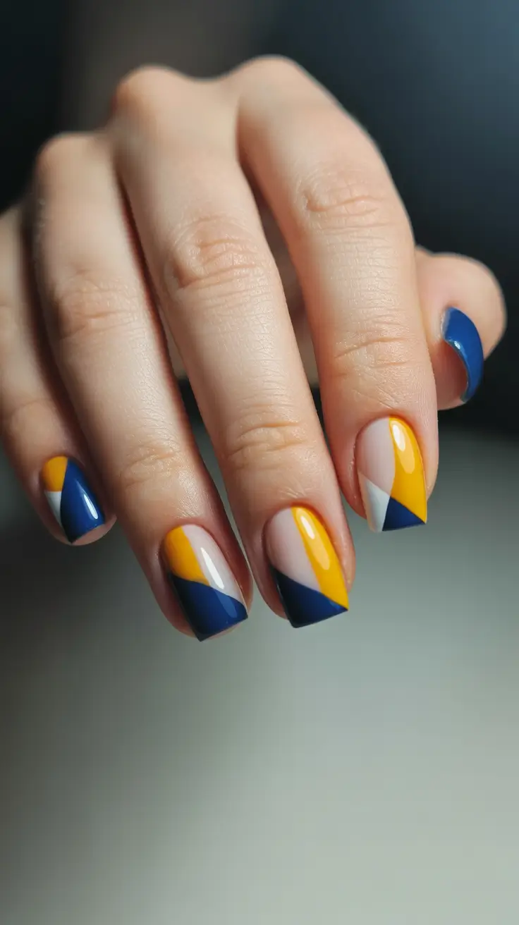 Fall Color-Block Nails 2025 Shorties in Autumn Navy