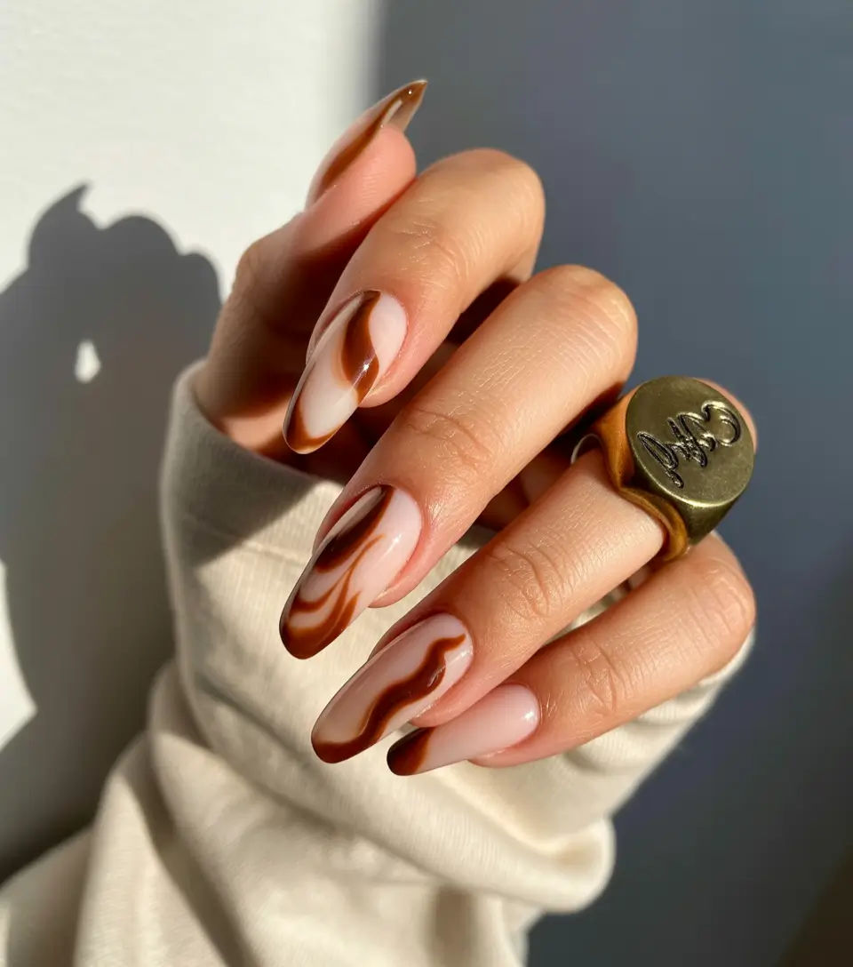 fall color nails 2025 Coffee Swirl Contour