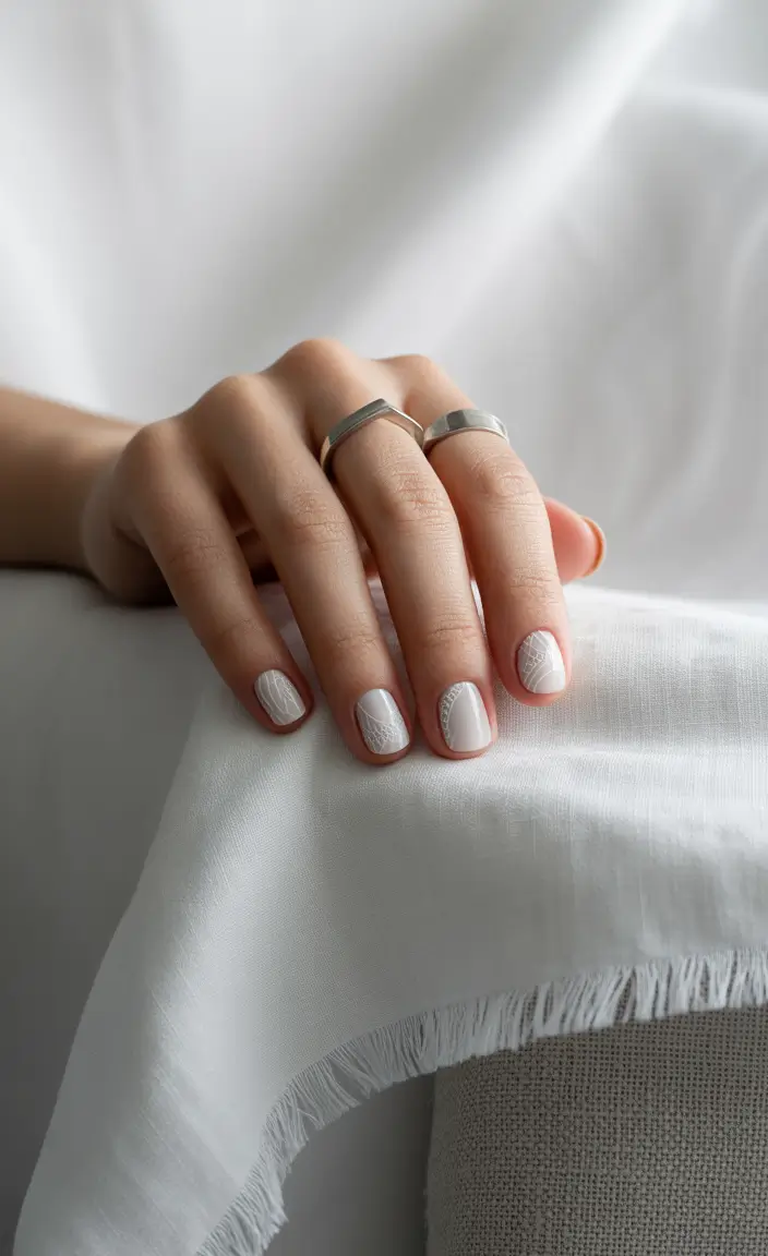fall color nails Chic White Neutrals with Subtle Webbing