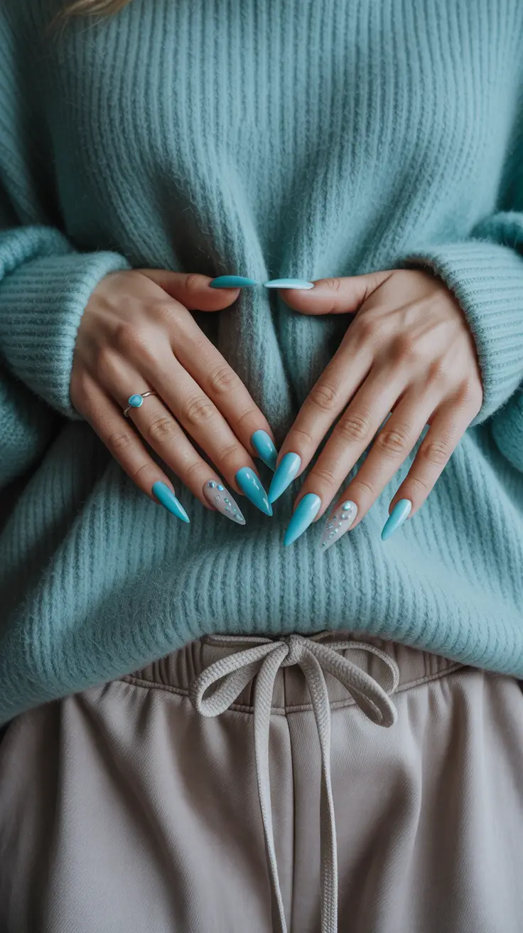 Fall Drip Nails 2025 Blue Cascade Drama