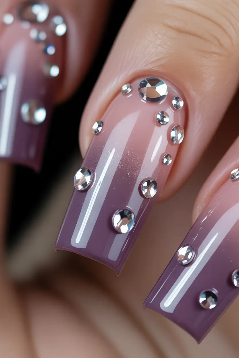Fall Drip Nails 2025 Glistening Rhinestone Ombre