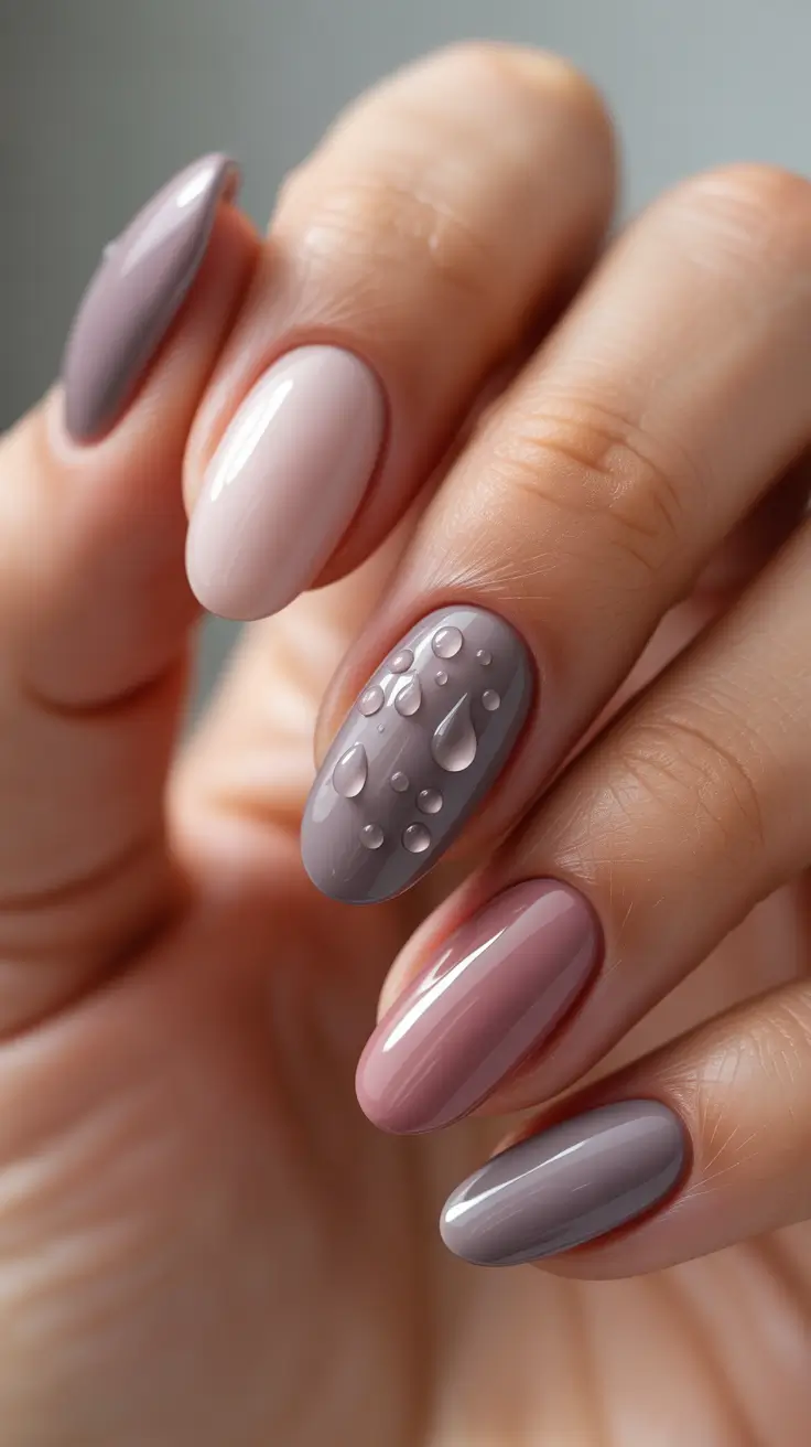 Fall Drip Nails 2025 Muted Rain Droplets