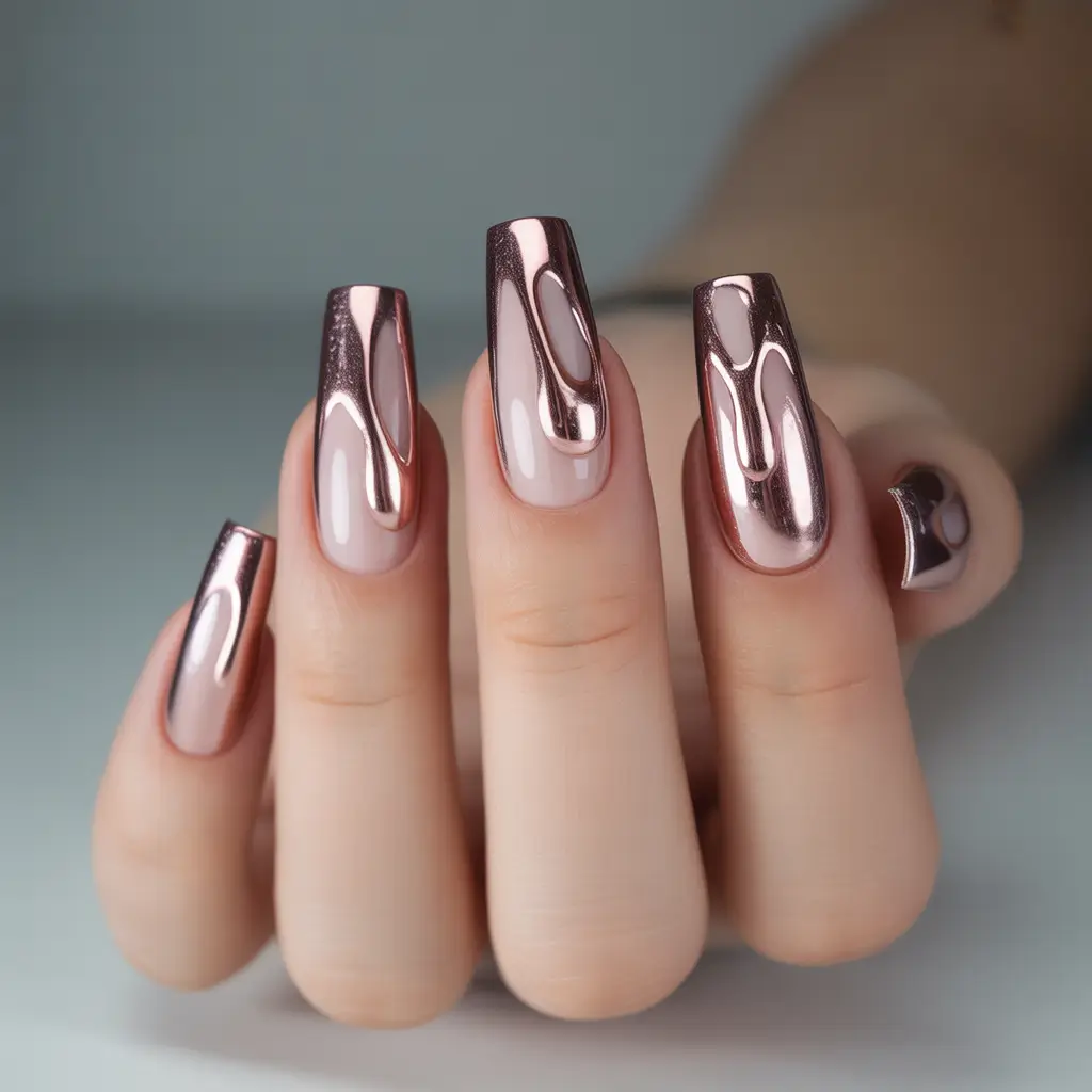 Fall Drip Nails 2025 Molten Rose Chrome