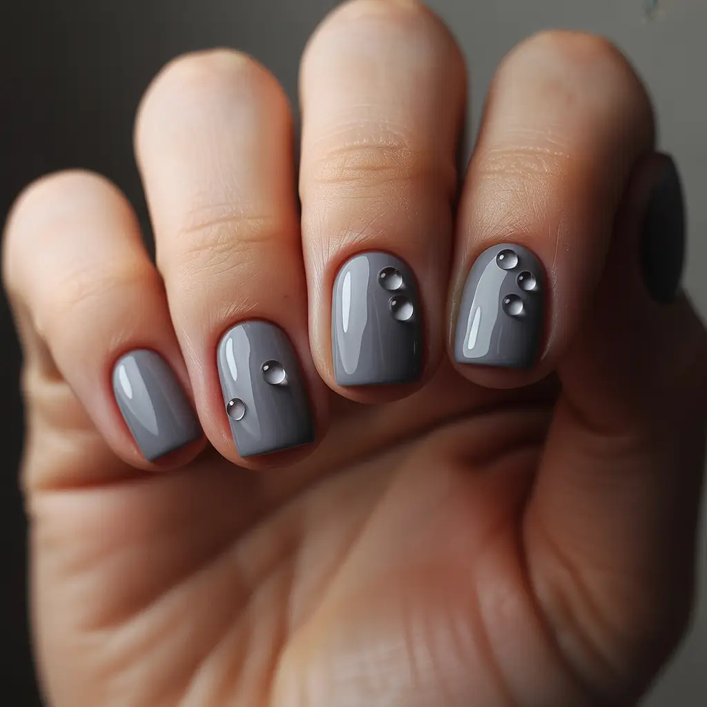 Fall Drip Nails 2025 Minimalist Grey Raindrops