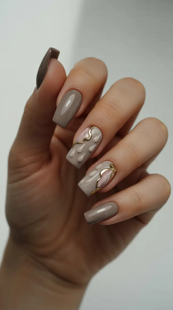 Fall Drip Nails 2025 Golden Drip Accents