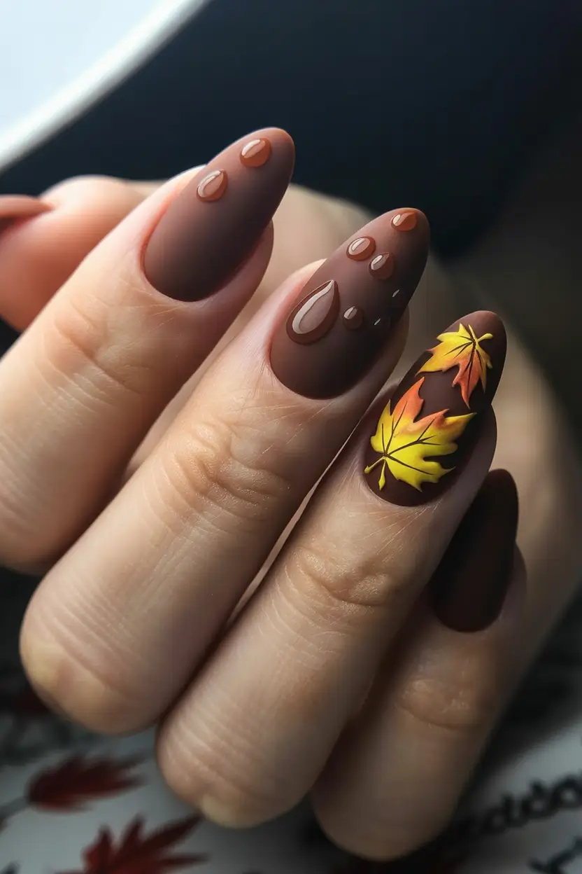 Fall Drip Nails 2025 Autumn Leaf Elegance