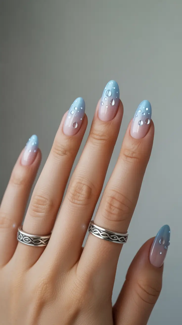 Fall Drip Nails 2025 Blue Mist Ombre