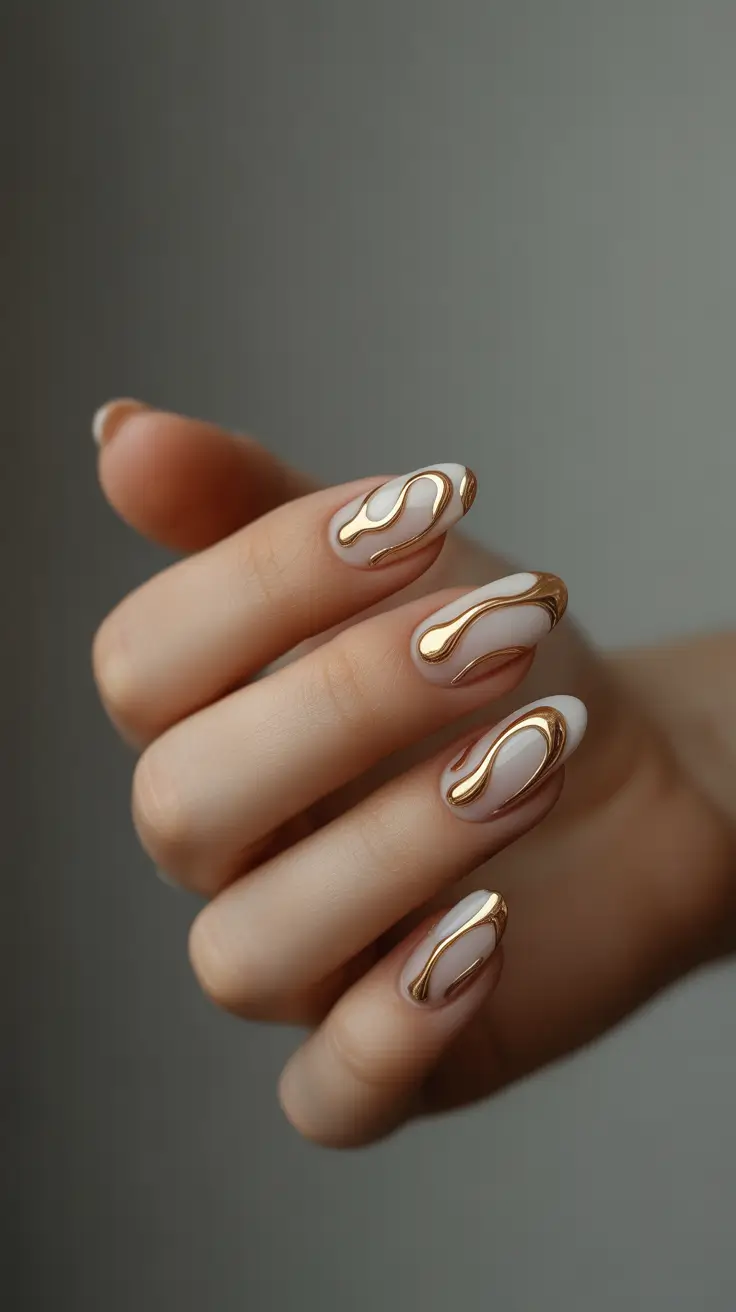 Fall Drip Nails 2025 Golden Wave Accents
