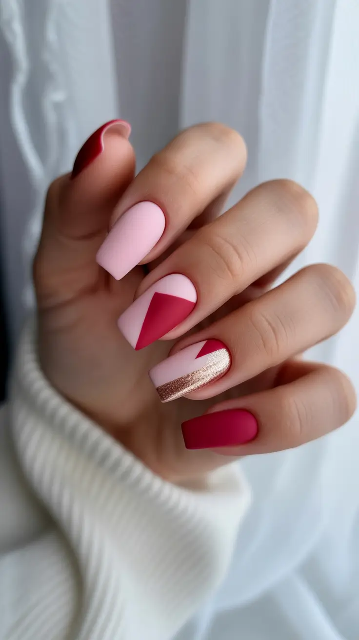 Fall Foil Accent Nails 2025 Geometric Romance in Rose and Gold