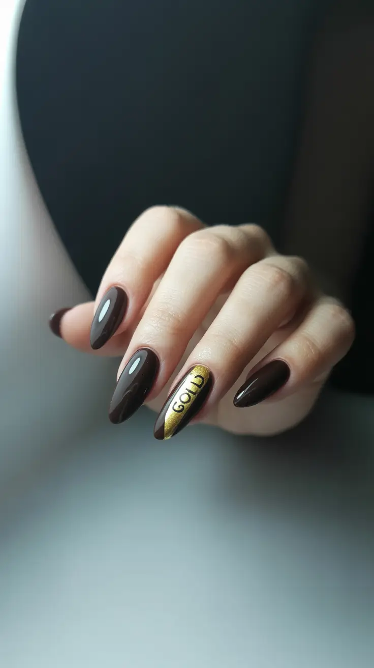 Fall Foil Accent Nails 2025 Statement Gold Strip