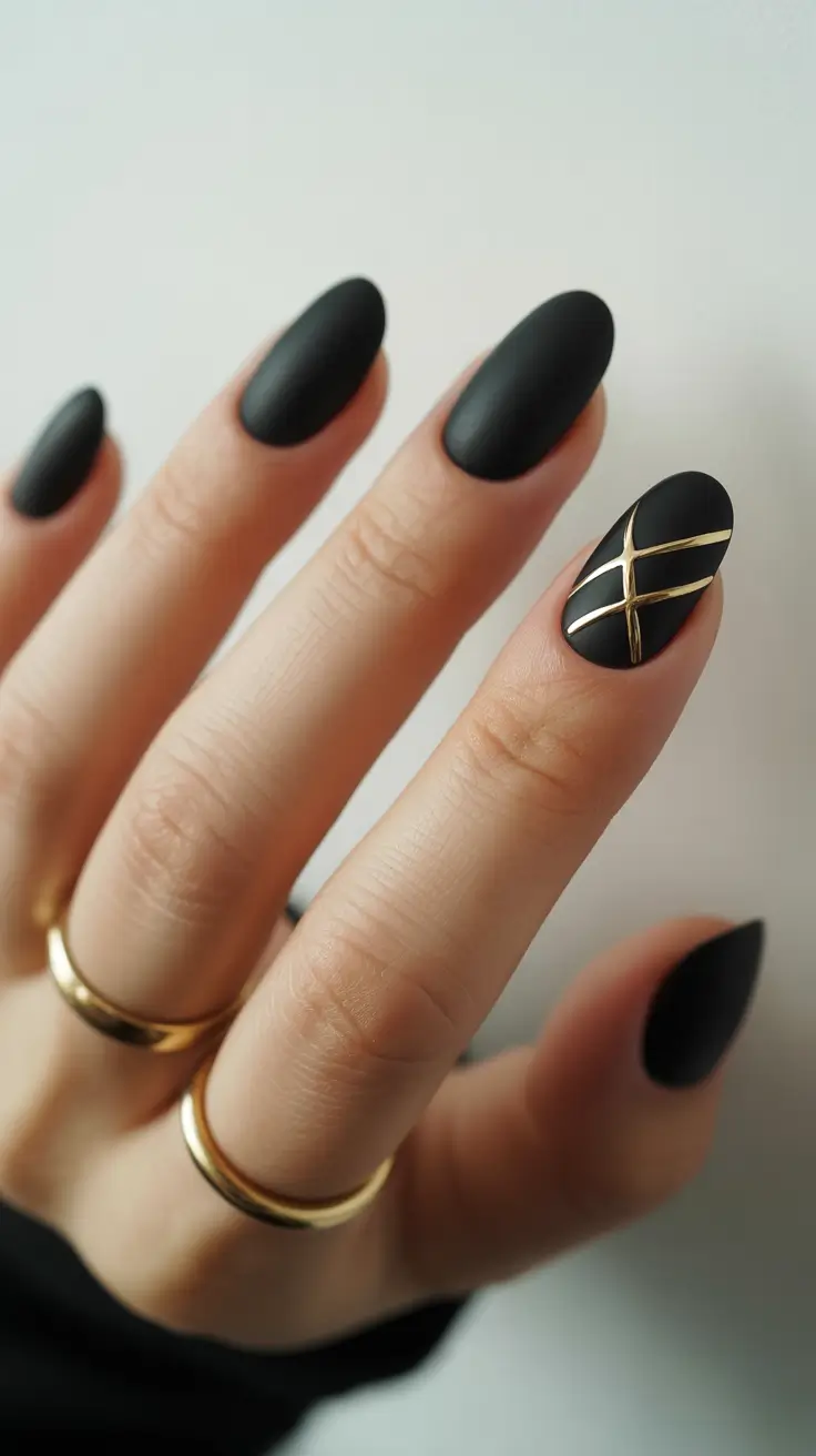 Fall Foil Accent Nails 2025 Minimal Luxe Black