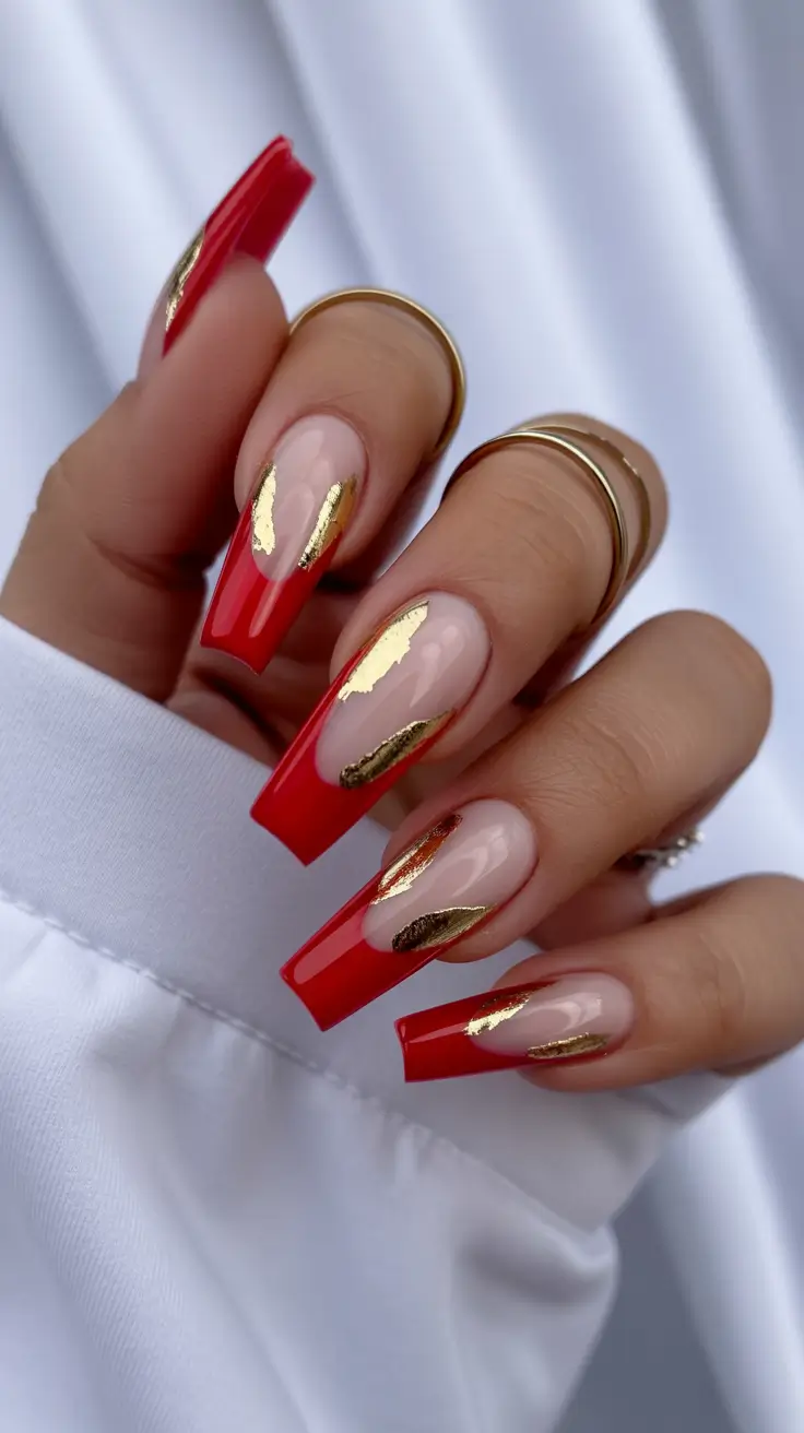 Fall Foil Accent Nails 2025 Scarlet Foil French